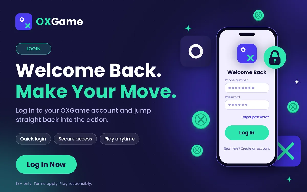 OXGAME login screen for returning players